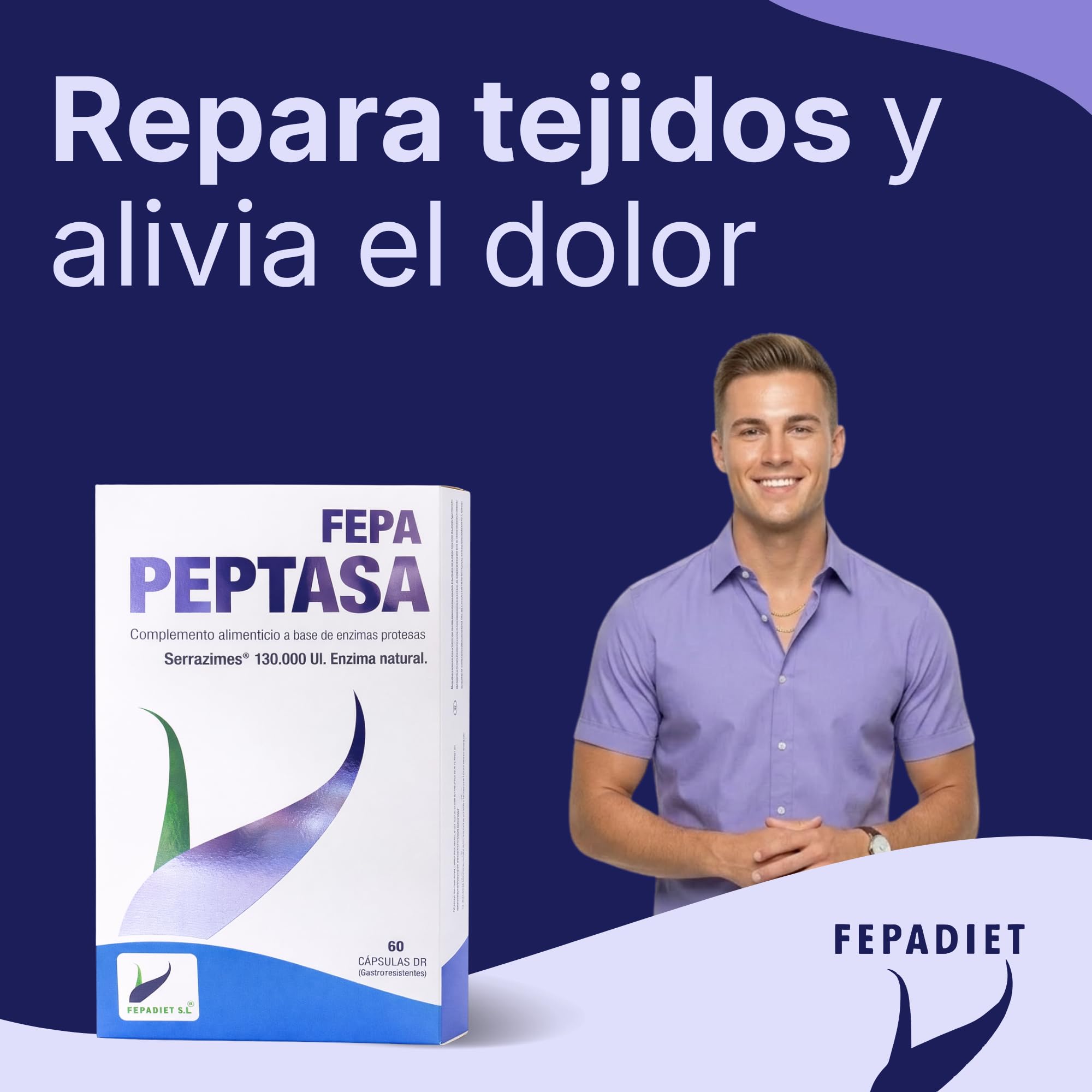 Peptasa FEPA – Serrazimes – 60 Capsule – Integratore Alimentare con Enzimi Proteolitici – Supporto al Benessere Generale e all'Equilibrio dell'Organismo – Capsule per Uso Quotidiano – Fepadiet