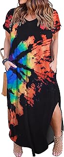 Women's Plus Size Dresses Casual Loose Pocket Short Sleeve Slits Plus Si...
