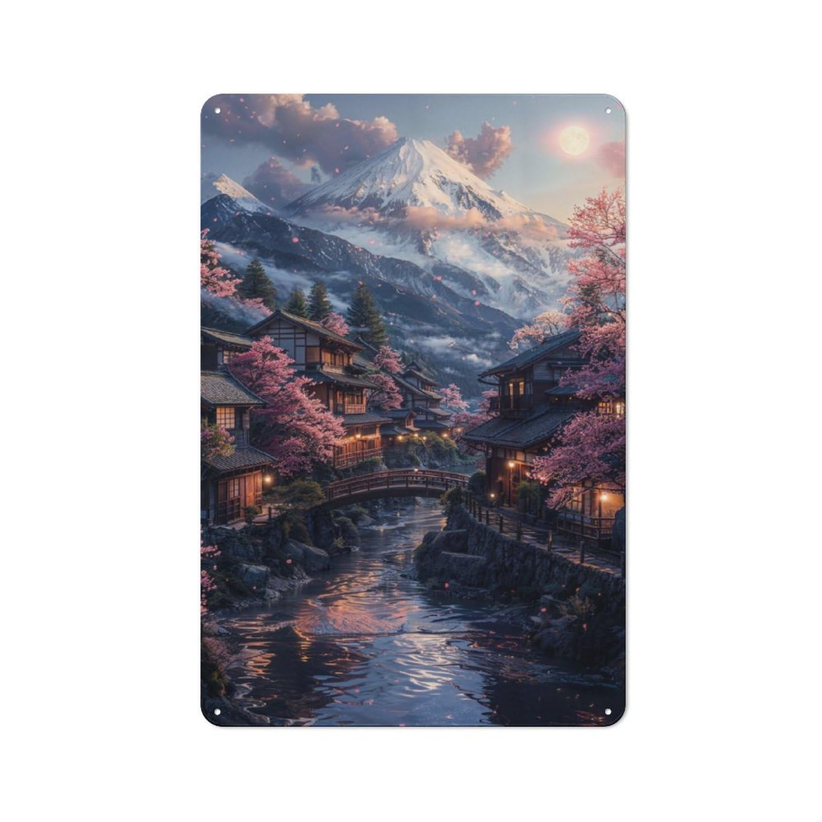Junmoney Japanese Mount Fuji Retro Metal Wall Sign 30X20cm With For Garage Wall, A Decorative Metal Sign For Garages And Workshops