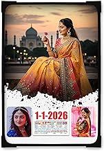 MUSHA Customized Photo Beading Frame with 2026 Daily Calendar | Personalized Wall Decor with 3 Photos & Waterproof Lamination | 12x18 Inch Premium Wooden Frame for Home, Living Room & Gifting