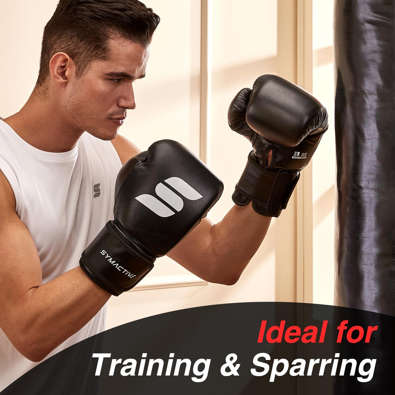 Amazon Brand – Symactive Leather Boxing Gloves for Men & Women |12 Oz |Premium Training & Sparring Gloves | High-Density Padding | Black 3