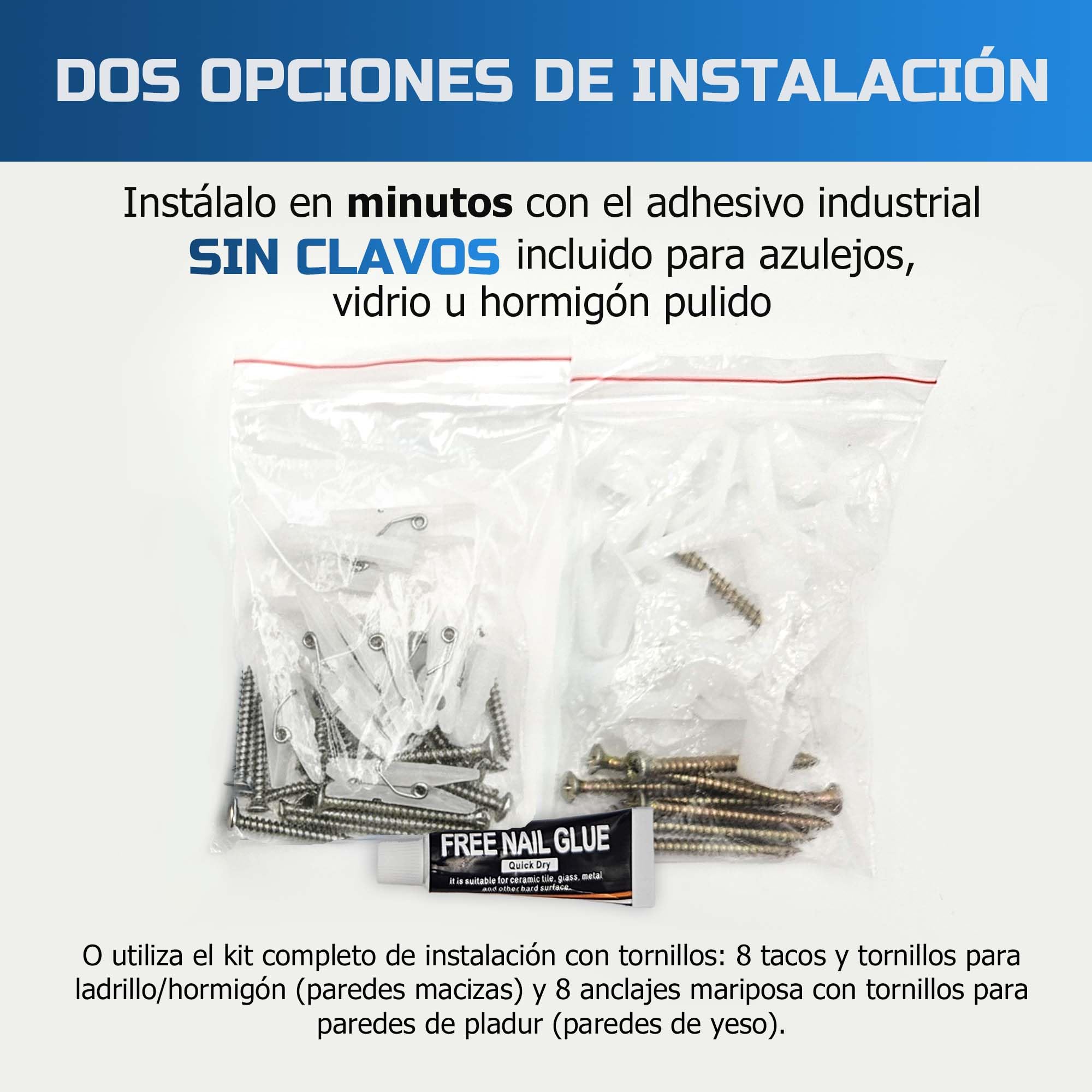 Pack Tendedero Extensible Pared Exterior, Incluye Kit Instalación Sin Taladro o Con Tornillos para Baño/Balcón + Kit Pladur y Set 10 Pinzas - Tendedero Pared Exterior - Tenderete Extensible