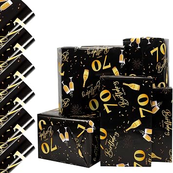 Vinuwu 6 Sheets 70th Birthday Wrapping Paper, Birthday Gift for Women Men