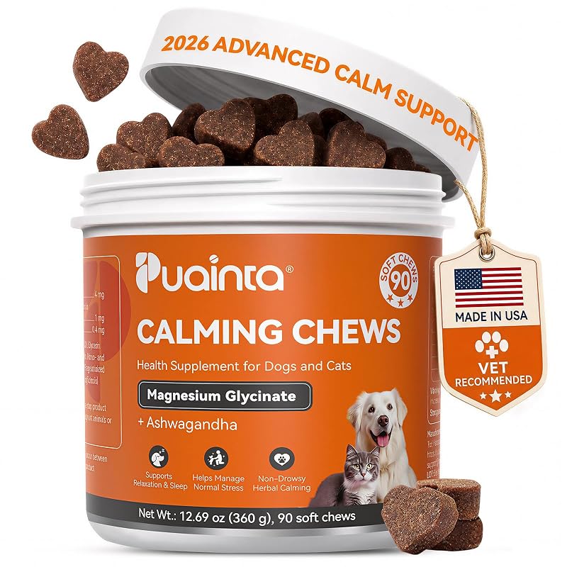 Petisco mastigável calmante para cães e gatos com glicinato de magnésio PUAINTA, 90 unidades
