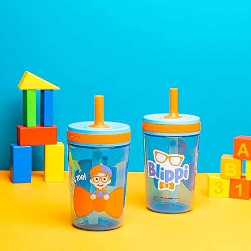 Miniatura 3 de Zak Designs Blippi Kelso - Vasos para niños pequeños para viajes o en casa, paquete de 2 vasos de plástico duraderos de 15 onzas con diseño a prueba