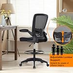 BestOffice Drafting Chair Tall Office Chair Adjustable Height with Lumbar Support Flip Up Arms Footrest Mid Back Task Mesh Desk Chair Computer Chair Drafting Stool for Standing Desk (Black)