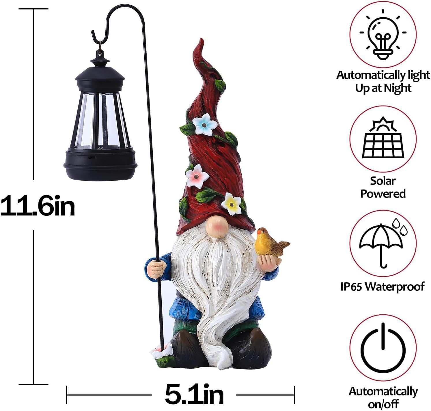 Gnomes Outdoor Statue with Solar Lights,Solar Garden Gnomes Decorations for Yard Patio Outside Gnome Garden Decor, Gnomes Gifts for Women Mom - Image 2