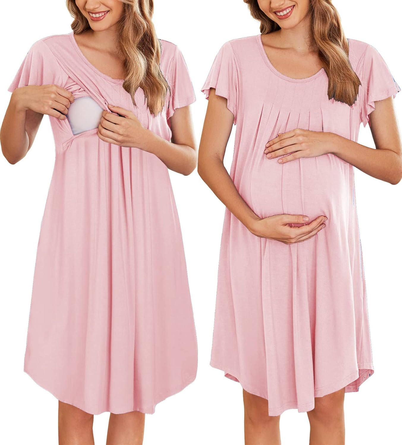 Ekouaer 3 in 1 Nursing Dress Maternity Nightgown Labor/Delivery