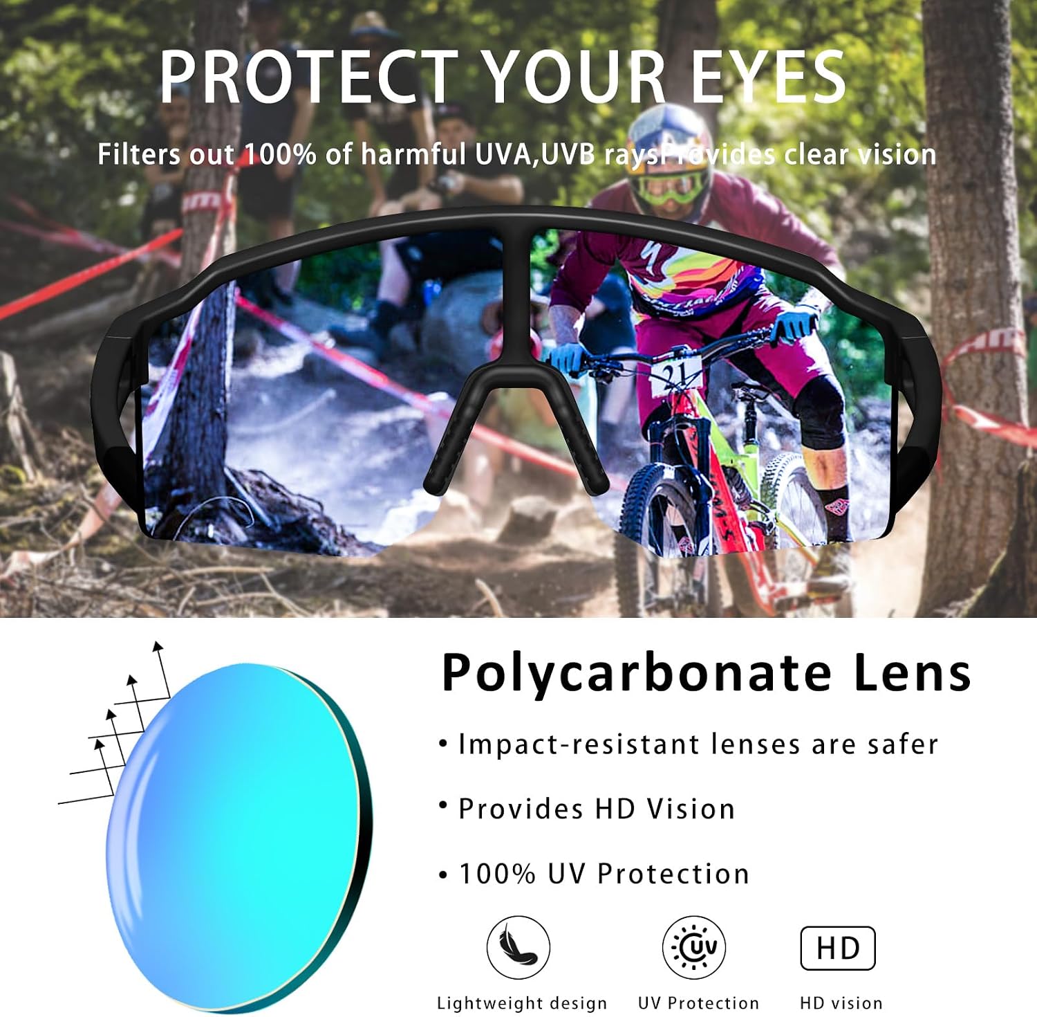 Polarized Cycling Sunglasses for Men Women，UV400 Protection Sports Sunglasses,Baseball Glasses for MTB Fishing