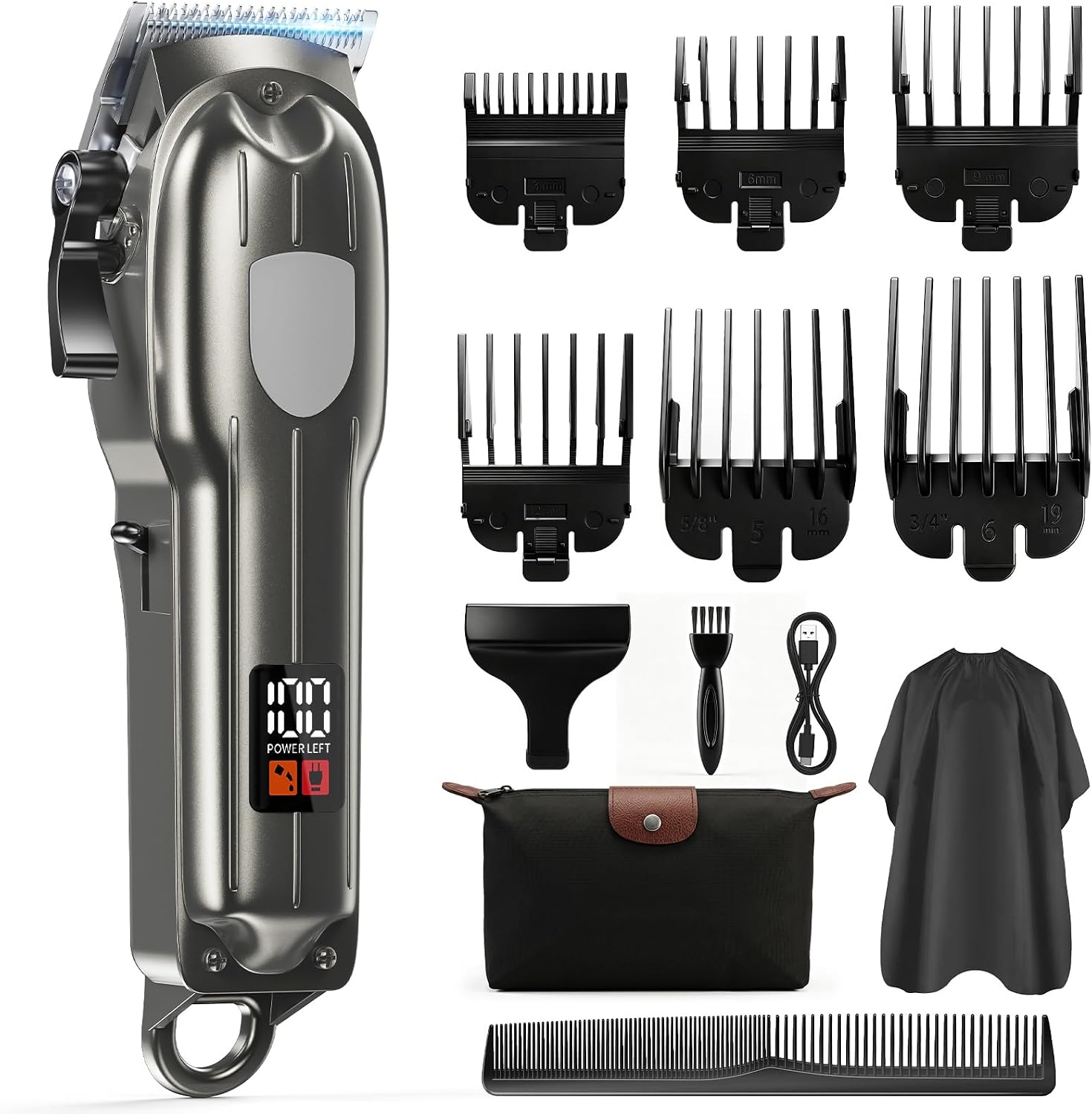 Electric Hair Clippers Rechargeable, Wireless Electric Hair Trimmer for Hair Cutting with LED Display, Professional Barber Clippers for Baby & Adult (Large)