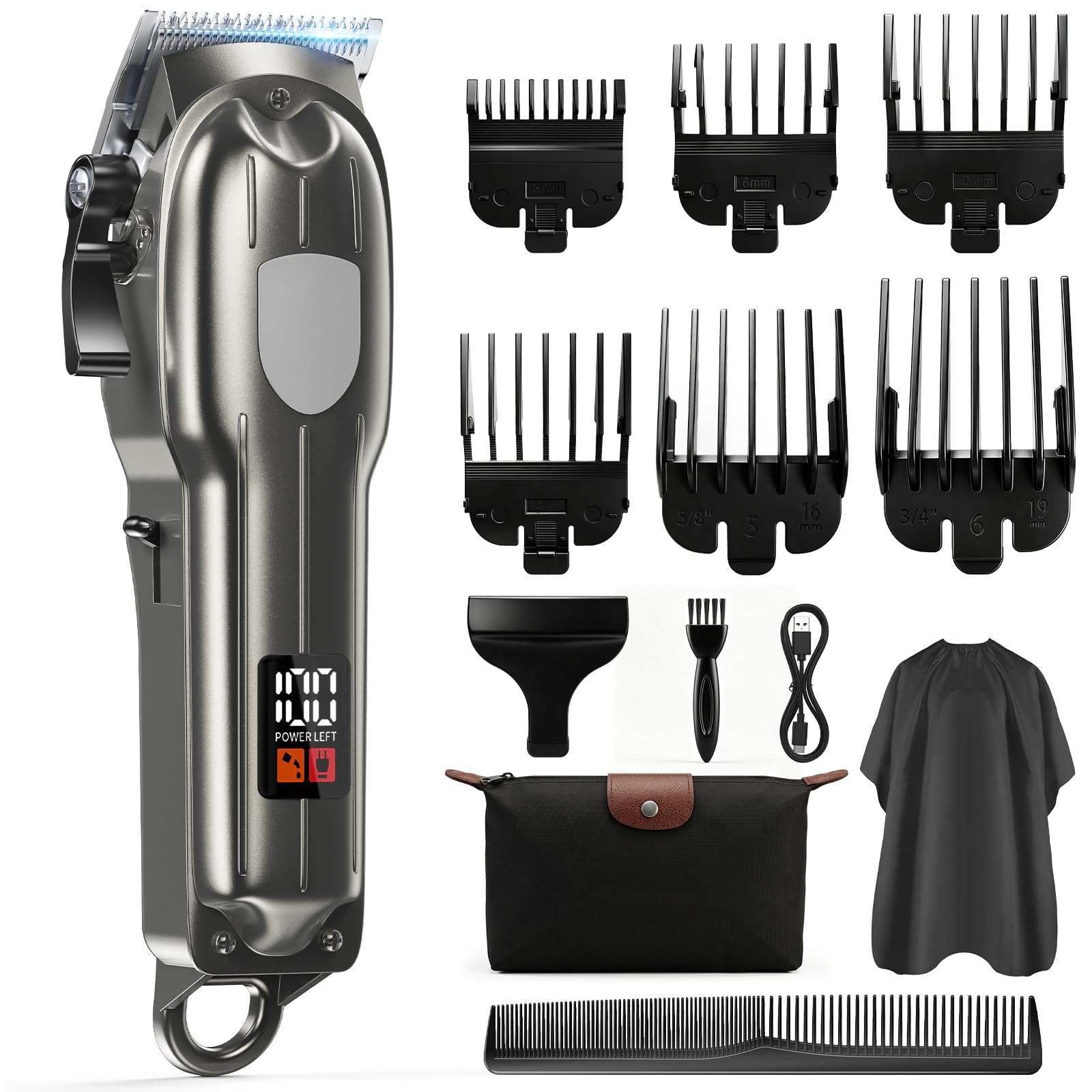 Electric Hair Clippers Rechargeable, Wireless Electric Hair Trimmer for Hair Cutting with LED Display, Professional Barber Clippers for Baby & Adult (Large)