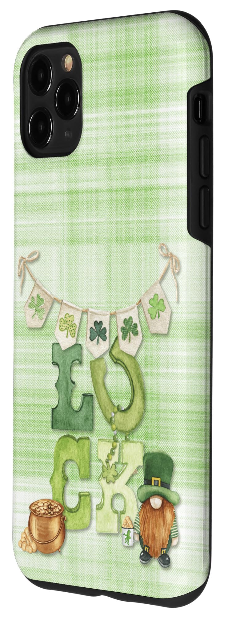 iPhone 11 Pro Max Irish Luck St Paddy's Day Gnome Shamrock Bunting Green Plaid Case - Image 2