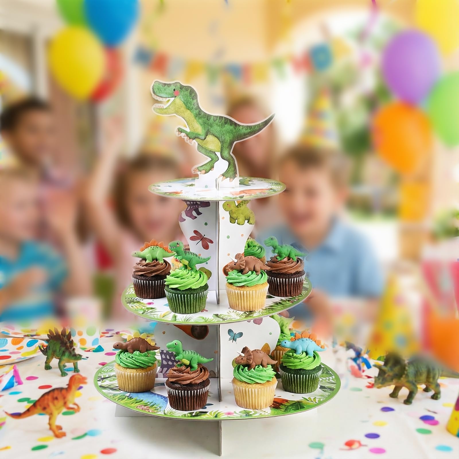 Gkaopi Alzata Cupcake a 3 Livelli Supporto per Dessert in Cartone per Esporre Torte Decorazioni per Feste di Compleanno Auto per Bambini Ragazzi Festa Compleanno Decorazioni Forniture(5