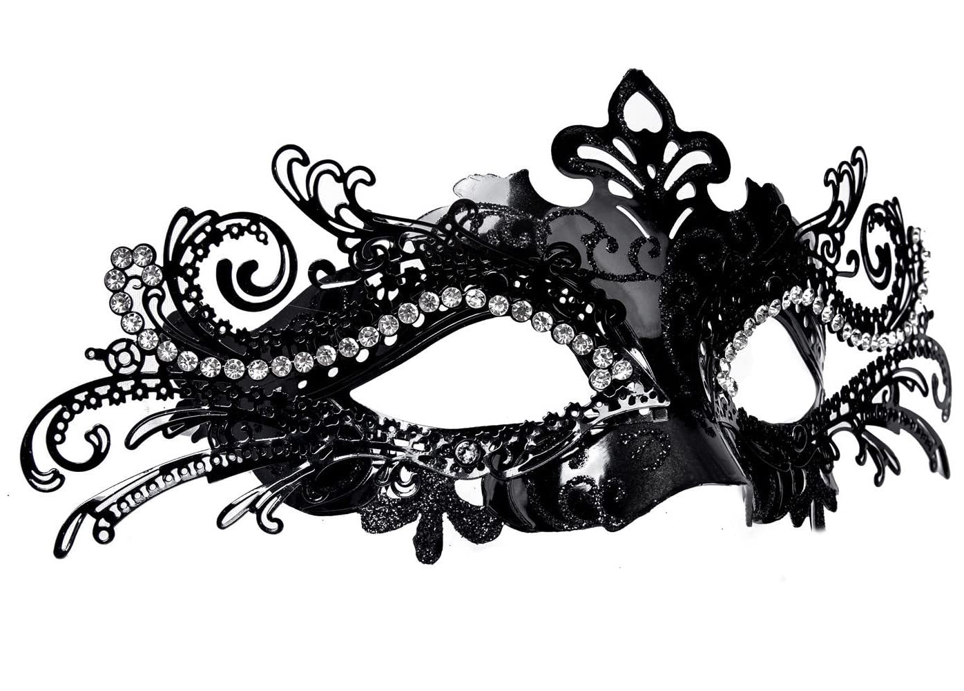liweiyu Masquerade Mask for Women Metal Mask Shiny Rhinestone Venetian Party Evening Prom Ball Mask Bar Costumes Accessory, Black and White, 9.05in**