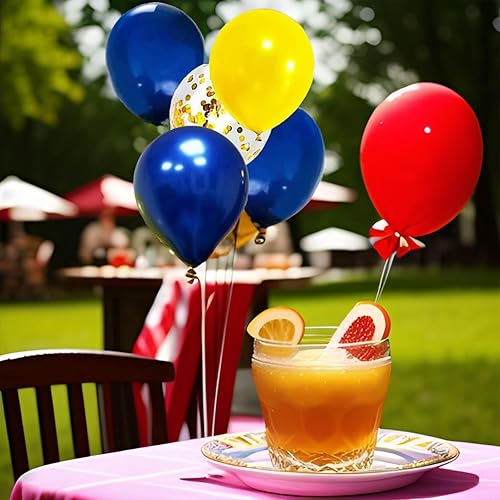 Miniatura 4 de Globos amarillos y azules de 12 pulgadas, globos de confeti amarillo y azul para baby shower, cumpleaños, graduación, boda, aniversario, suministros
