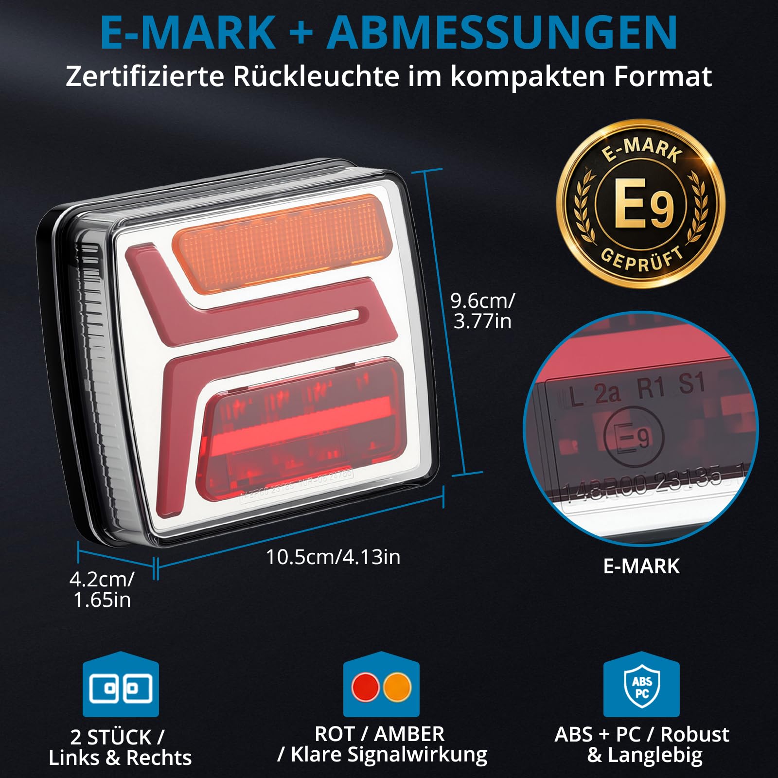 AUTOUTLET LED Rückleuchten Anhänger kabellos 100m Funkreichweite, 12V-24V Rücklichter mit 7 Pin Stecker & 5 Funktion inkl. Kennzeichenleuchte, IP67 Wasserdicht 12H-Akkulaufzeit, für LKW PKW Wohnwagen