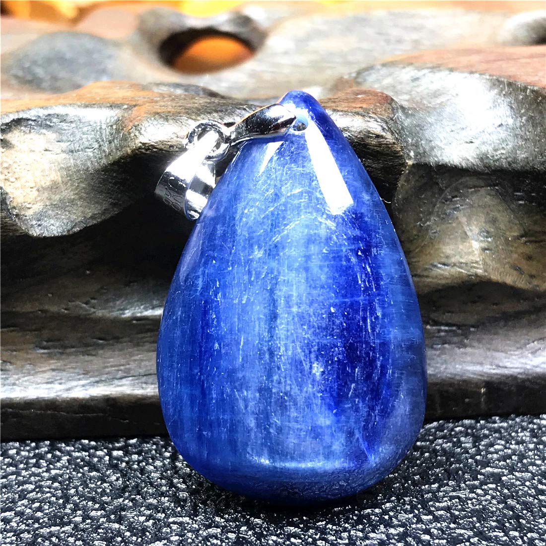 Top Natural Blue Kyanite Crystal Necklace Pendant For Woman Lady Man 30x17x6mm Beads Water Drop Cat Eye Stone Jewelry AAAA