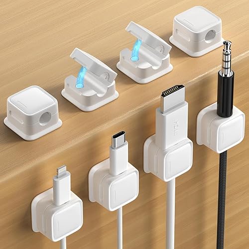 Paquete de 18 clips magnéticos para cables, gestión de cables debajo del escritorio, organizador de cables adhesivo, color blanco