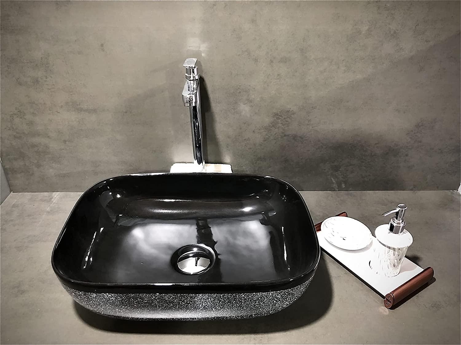 HISRE Table Top Wash Basin For Bathroom | Over Counter Top Wash Basin For Living Room | Washbasin Countertop | Tabletop Ceramic Bathroom Kitchen Sink (45 x 33 x 13 CM) (Black - Stars Design), photo 2 of 4