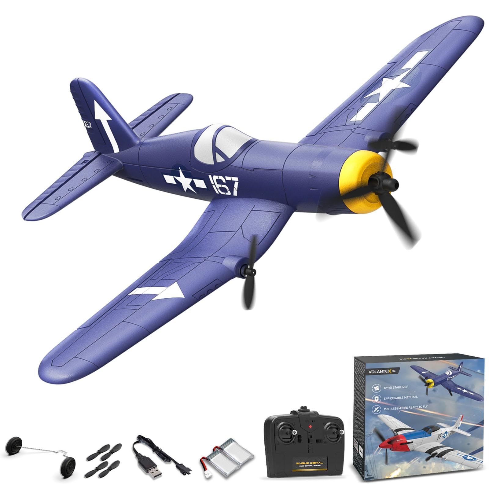 Aeroplano telecomandato, RC Aereo F4U RTF con sistema di stabilizzazione Xpilot & One-Key Acrobatic, RC aliante giocattolo per principianti, adulti-76208||1