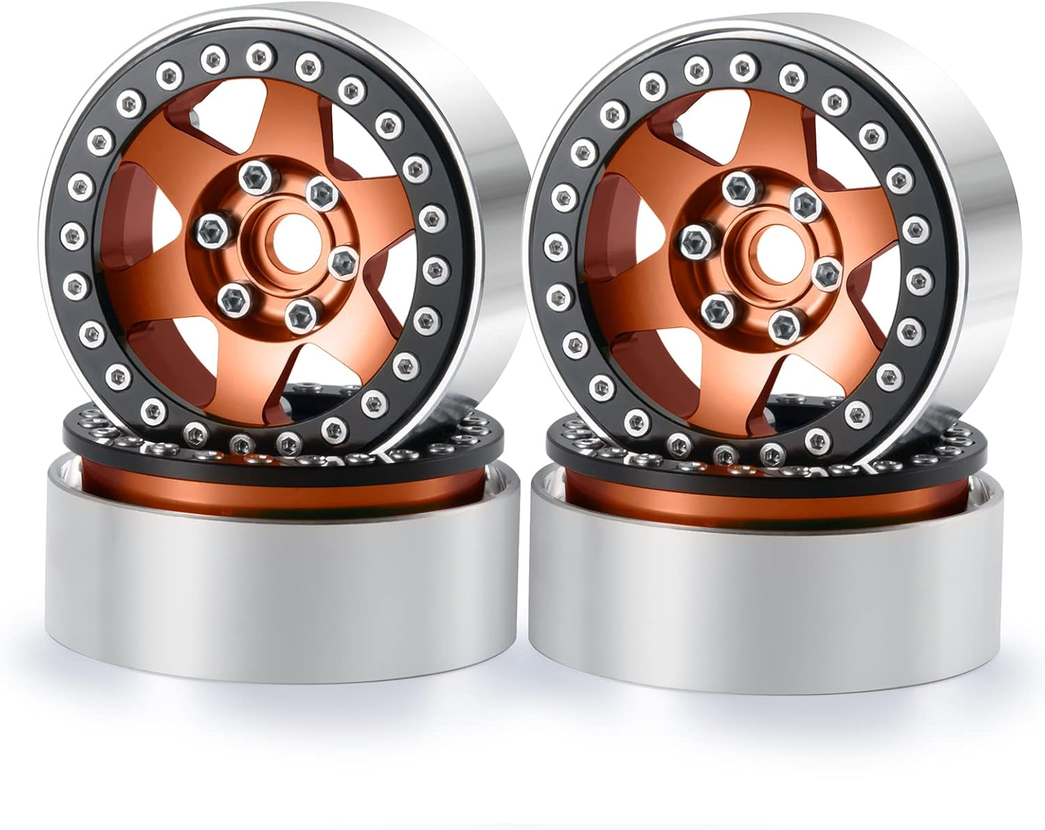 4Pcs 1.9'' Beadlock Wheel Rims Hubs for 1:10 AXIAL SCX10 CC01 RC Crawler Car (Brown)