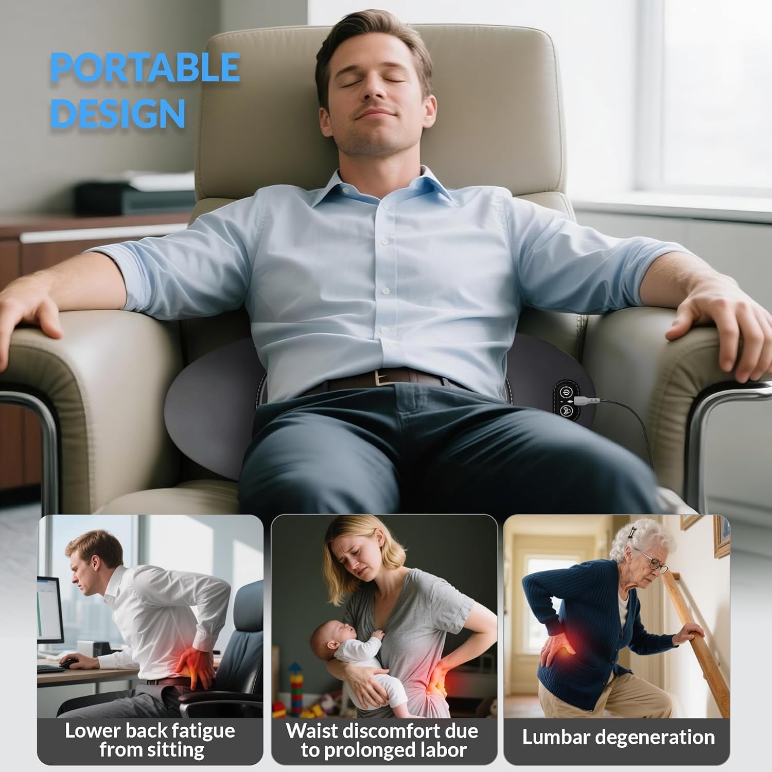 Ergo Pur Rücken, 2026 Upgrade 3 Zonen Ergo Flow Tiefenmassagegerät, Ergonomische Rückenmassagegerät Unterer Rücken, Elektrisches Massagegerät Mit Wärme (2 Pcs)