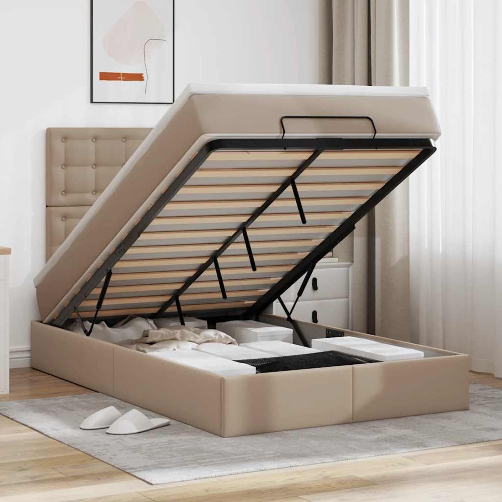Gecheer Cama Otomana, Función de Almacenamiento con Mecanismo Hidráulico, Modelo 193x120 cm, Material Sintético y Madera Contrachapada, Diseño Elegante para Dormitorio Principal Modelo YHSQY-3312995ES