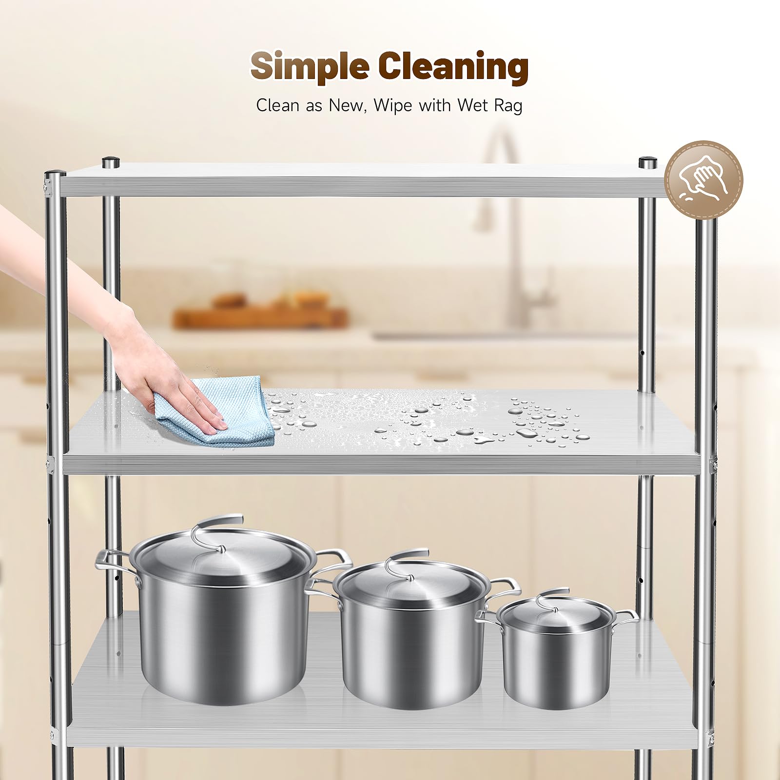 Tavolo da lavoro a 4 livelli in acciaio inox, da cucina, 120 x 40 x 150 cm, Argento