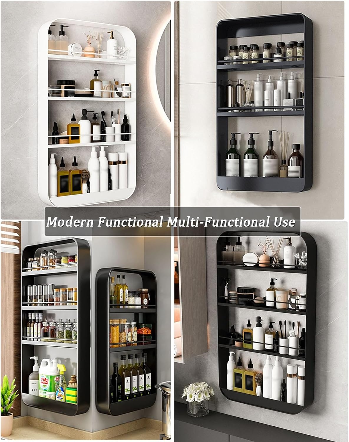 Wall Mount Organizer Floating Bathroom Shelves No Drill Adhesive Makeup Storage Rack Hang Decorative Over The Toilet Shelf(White,50x70cm)