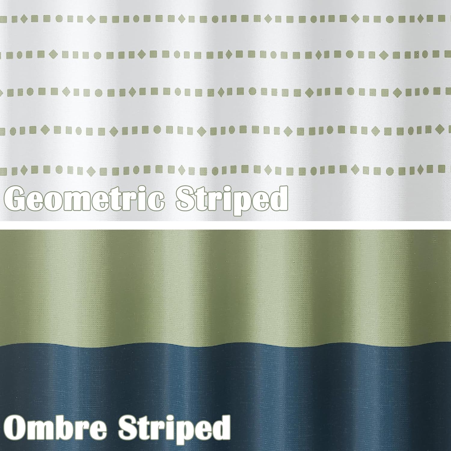 jinchan Christmas Shower Curtain Boho Color Block Striped Fabric Shower Curtain for Bathroom Ombre Modern Holiday Waterproof with 12 Hooks 70x72 Inches Green and White