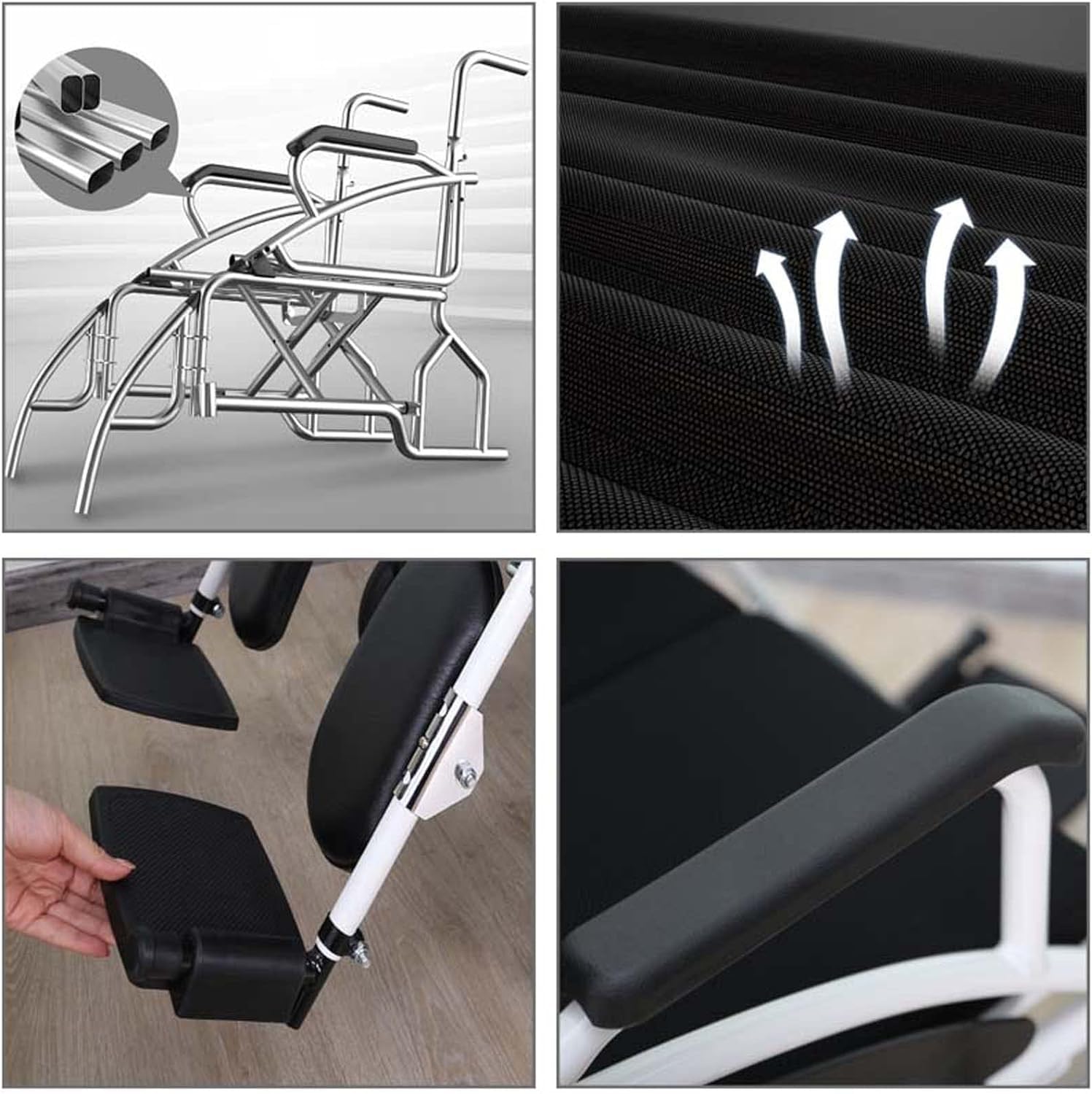 Silla de ruedas MKYOKO reclinable, ligera, de acero al carbono, plegable, autopropulsada, con respaldo alto, reposacabezas extraíble, 180° completo, Gris O Plateado