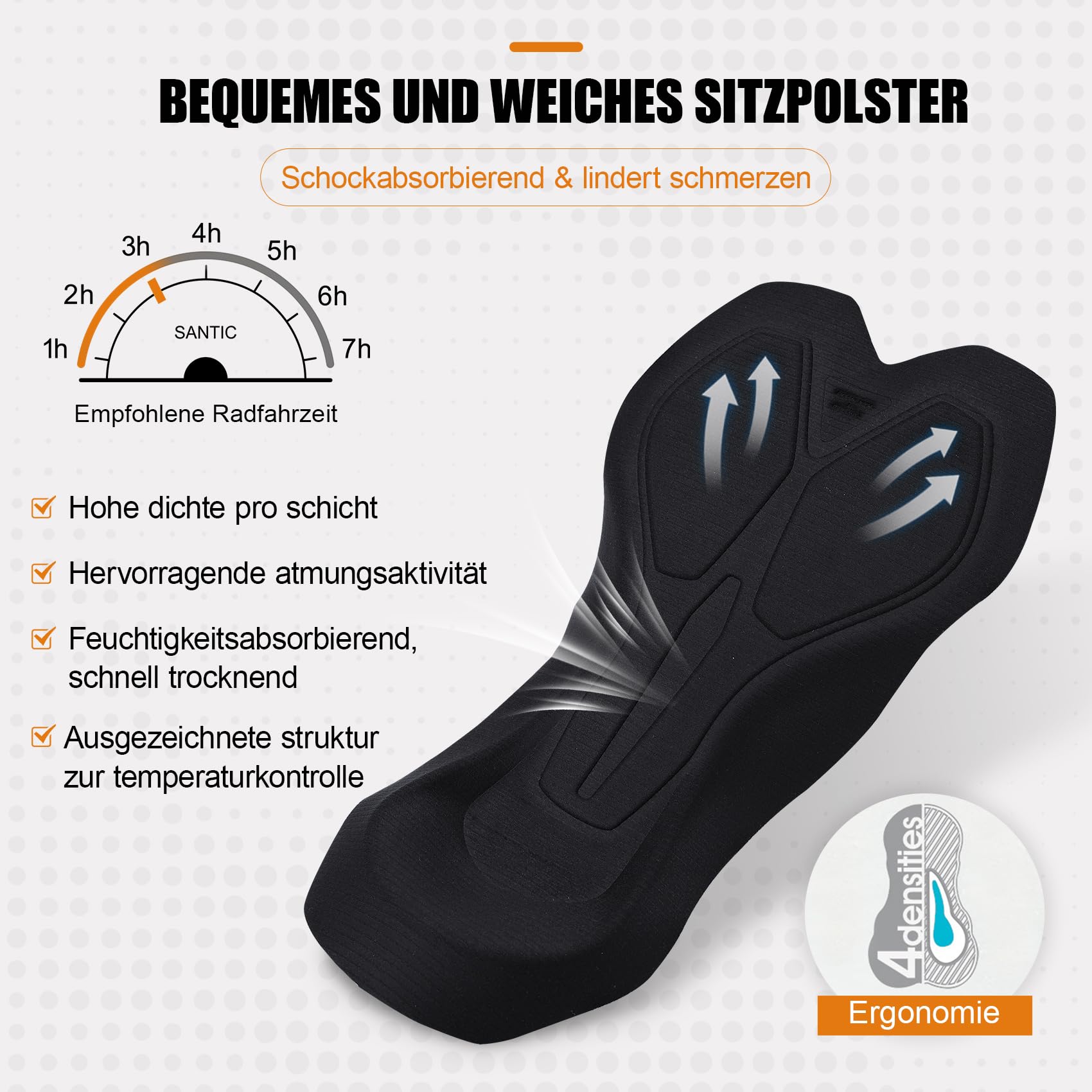 Santic Fahrrad-Trägerhose Herren Hohe Elastizität Fahrradhose Lang Gepolstert mit Seitentasche