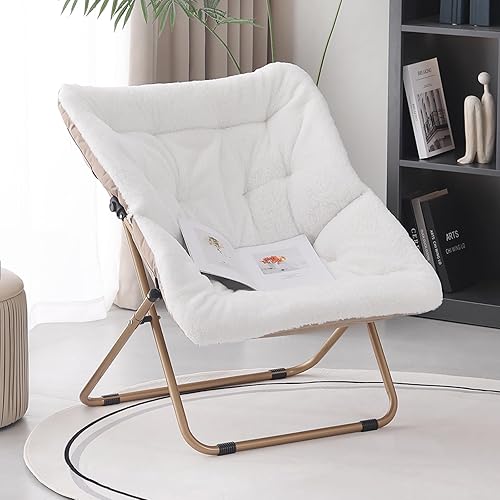 Miniatura 76 de Comfy - Silla de dormitorio plegable de gran tamaño con piel sintética suave, marco de metal, para dormitorio, sala de estar, balcón, patio,