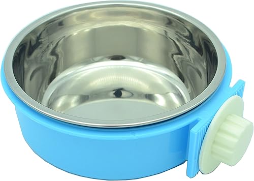 Miniatura 8 de RUBYHOME Comedero para perros y cachorros, cuenco de agua 2 en 1 de plástico y cuenco de acero inoxidable, extraíble colgante para gatos, conejos,