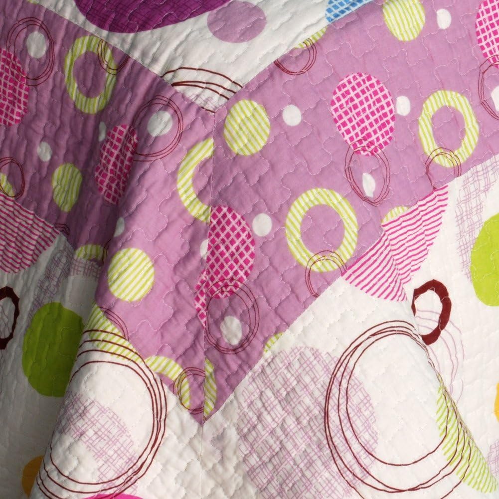 [Colorful Bubble] Cotton 3PC Vermicelli-Quilted Printed Quilt Set (Full/Queen Size)