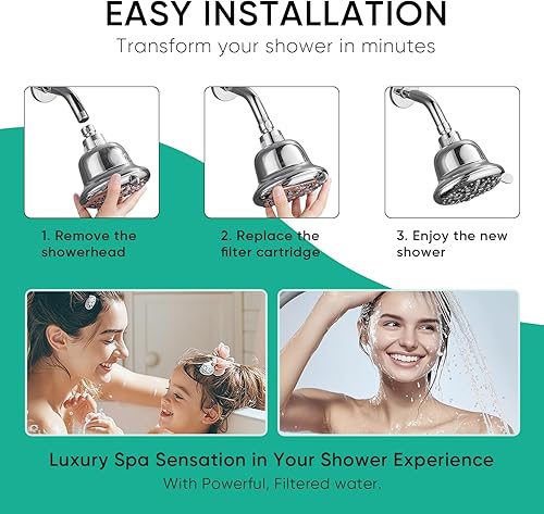 Miniatura 5 de Cobbe Paquete de 2 filtros de repuesto para cabezales de ducha fijos, filtros suavizantes de agua para agua dura, elimina el cloro, reduce la
