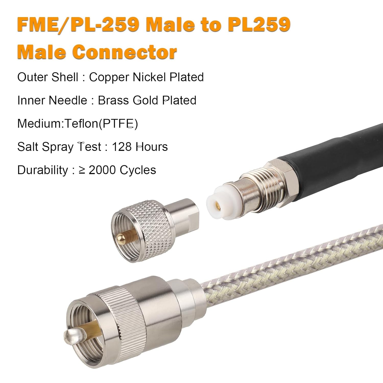 CB Coax Cable 30ft,RG8X Stranded Core CB Antenna Cable with PL-259 and FME/PL259 Male Connector - 30 Foot