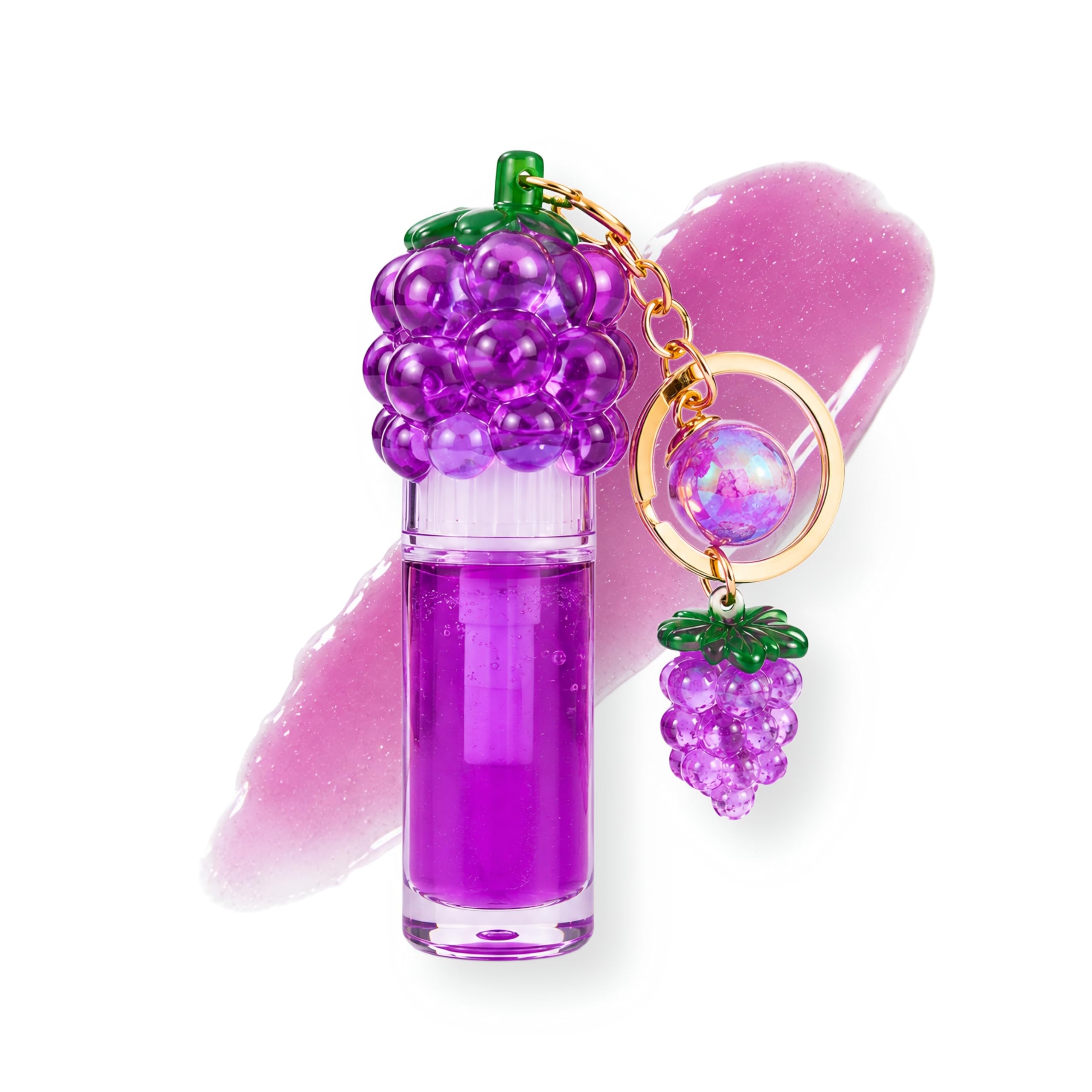 Grape Lip Oil with Keychain Charm – Hydrating Non-Sticky Lip Gloss for Dry Lips | Moisturizing Tinted Lip Oil with Grape Scent | Cute Portable Kawaii Lip Care Gloss for Women & Girls-image-32