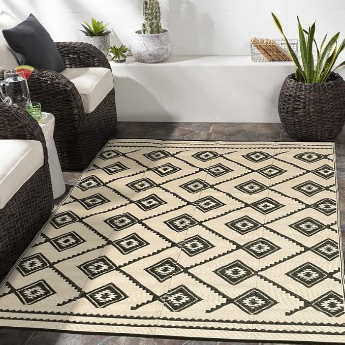 Outdoor Rugs Reversible Mats, 5'x8' Plastic Straw Rug for