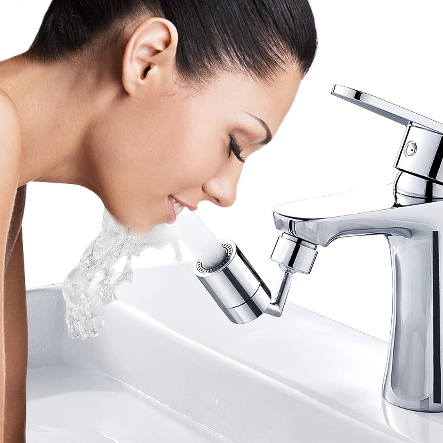 Kitchen Sink Faucet Aerator, Big Angle Spray Scale Aerator Large Water Flow, 2 Function Kitchen Faucet Aerator, Bathroom Faucet Mounted for Face Washing, Gargle and Eye Flush/ Chrome-55/64 Inch Female