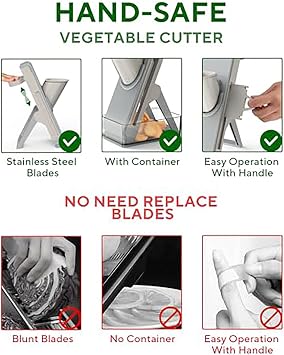 Vegetable Slicer Kitchen Safe 4-in-1 Mandolin Vegetable Slicer - Adjustable Thickness Potato Cutter & Multi-Function Chopper