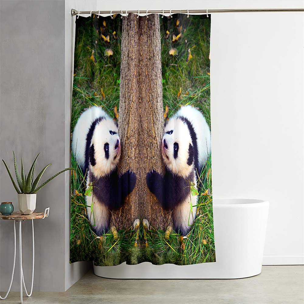Rideau de douche imperméable panda en polyester avec crochets inclus