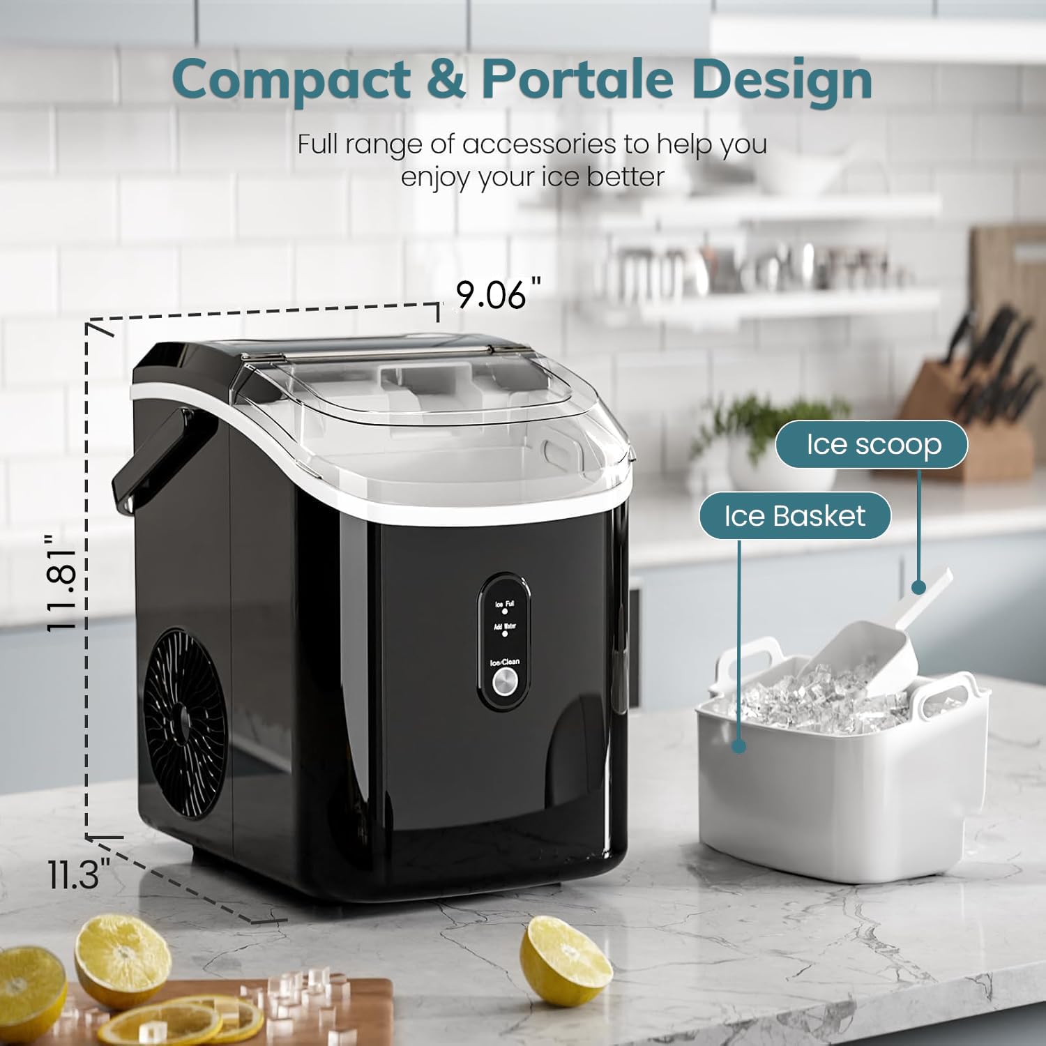 Nugget Countertop Ice Maker With Chewable Pellet Ice, Antarctic Star Portable Ice Machine Pebble Ice With Self-Cleaning, 34lbs/24h, One Button Operation, For Kitchen, Home Black on Fridge.com - View 6