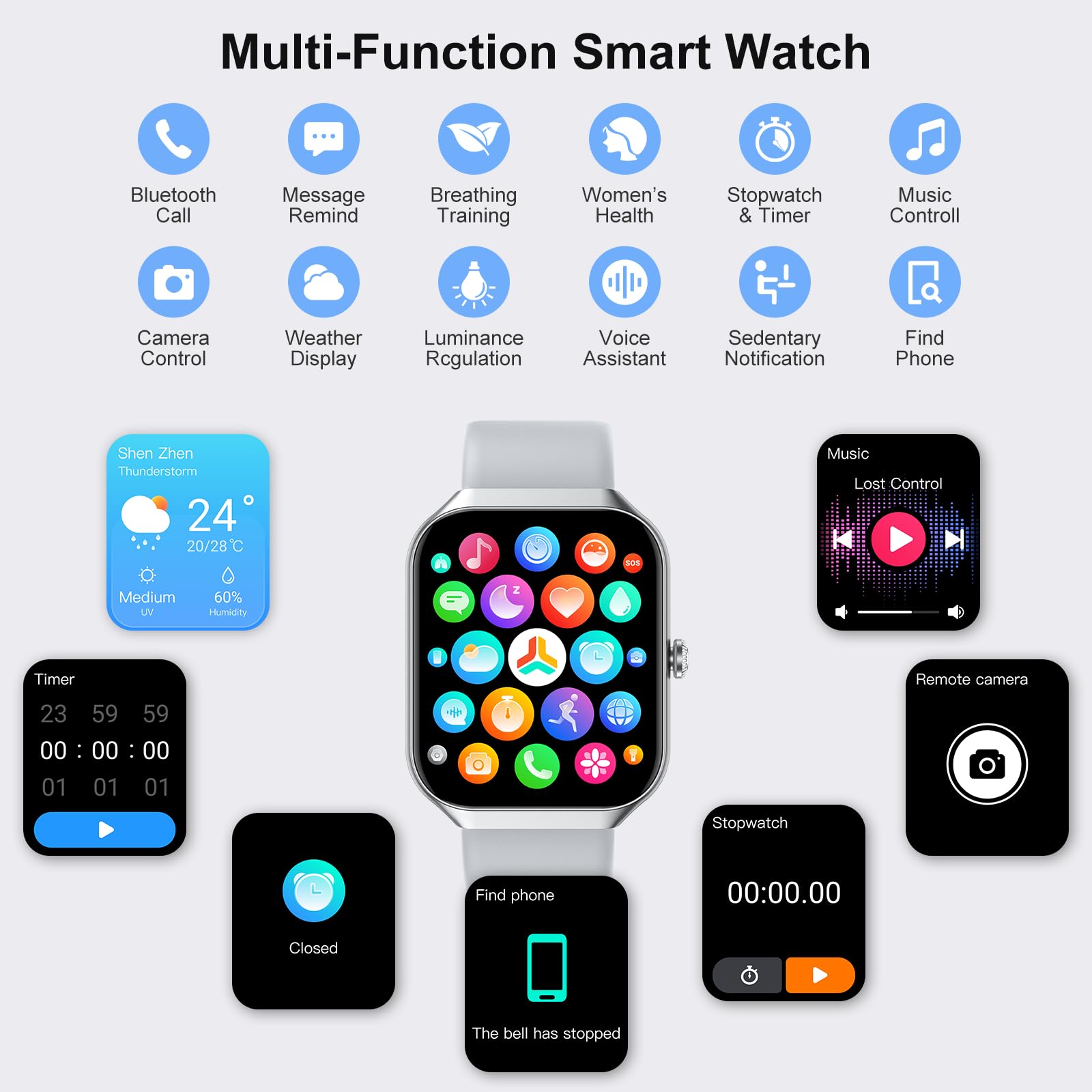 Smartwatch Uomo Donna,1.96" Orologio Smartwatch con Effettua/Risposta Chiamate,113+Sportive Smart Watch con Contapassi/24H Sonno Cardiofrequenzimetro, Impermeabil IP68,Tracker per Android iOS Silver