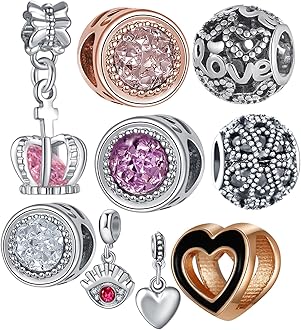 awaFanee 9 Pack Plated Silver Spacer Beads Charms fit Bracelet Dangle Set