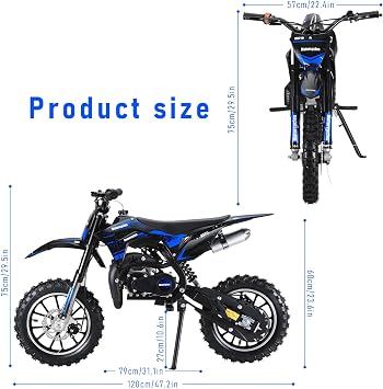 50cc 2-Stroke Gas Dirt Bike for Kids 8-14, Mini Pit Bike Motorcycle with Front & Rear Disc Brakes, Off-Road Mini Dirtbike, 330Lbs Max Load, Gas Powered Pocket Bike for Boys & Girls (Blue 01)