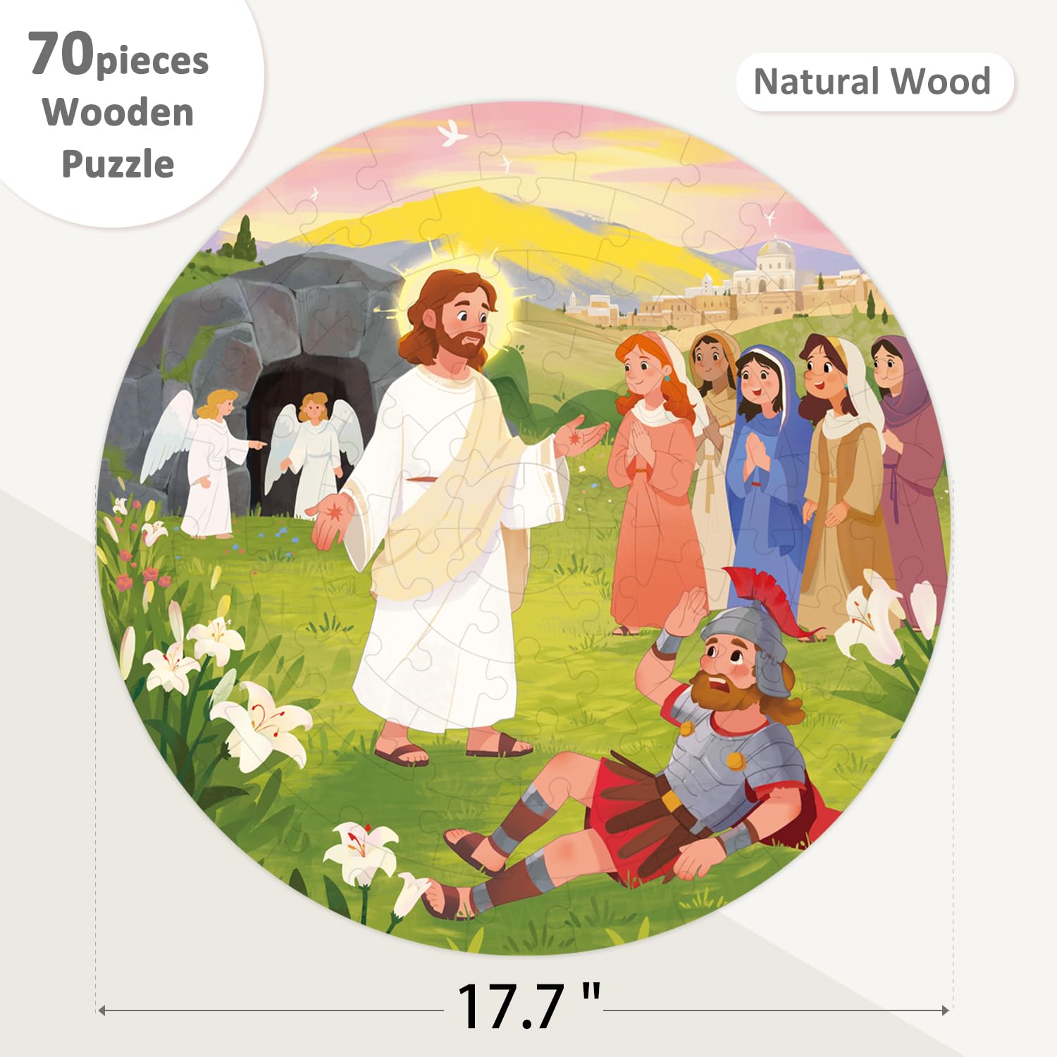 Osterpuzzle aus Holz für Kinder im Alter von 3–5 Jahren, 70 Teile, 45 x 45 cm, runde Bodenpuzzles für Kinder im Alter von 4–8 Jahren, christliches, religiöses Ostergeschenk für 3, 4, 5, 6