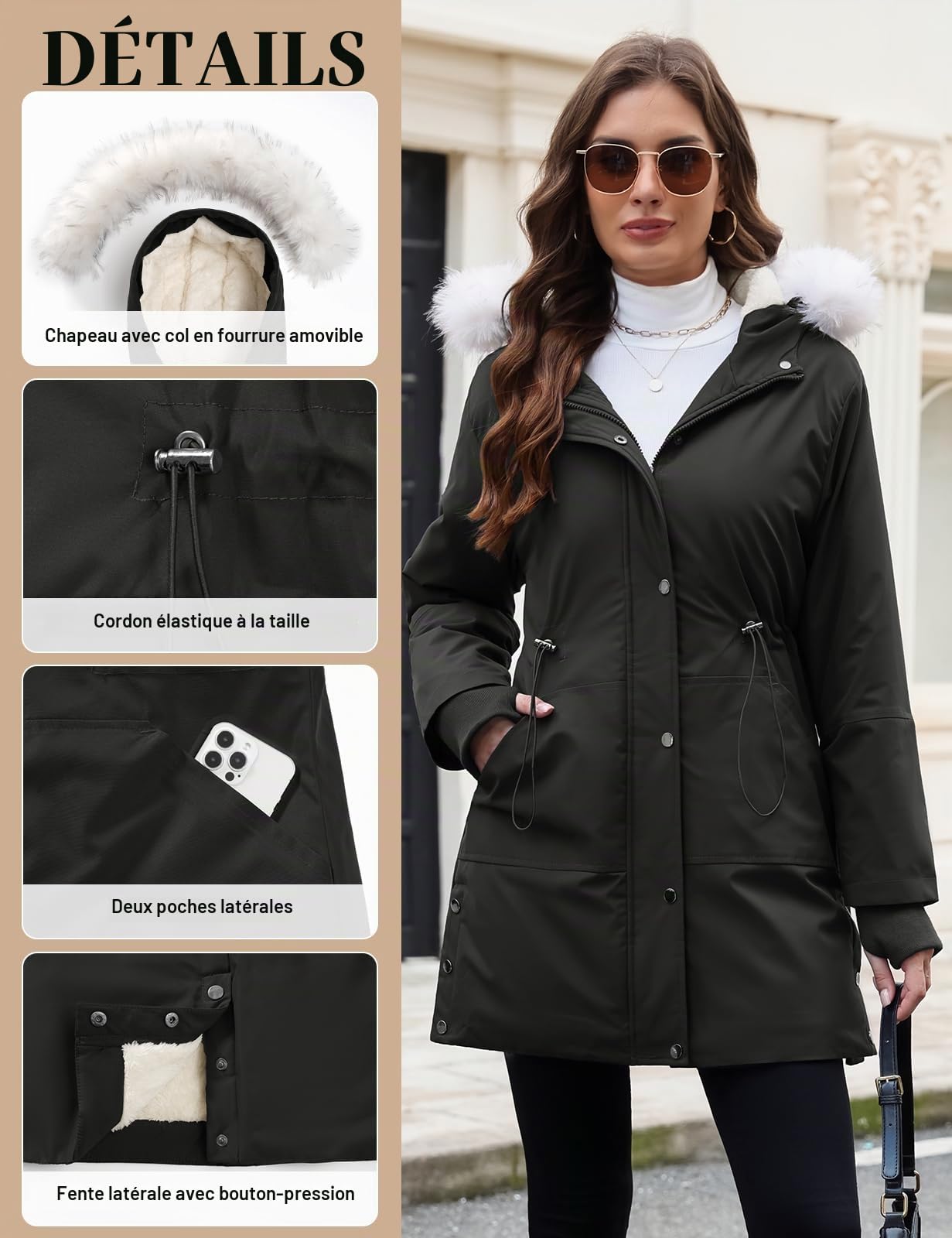 UMIPUBO Manteau Femme Hiver Chaud Parka Veste Elegant Zippée chaude Blouson Polaire Manteaux à Capuche Outercoat