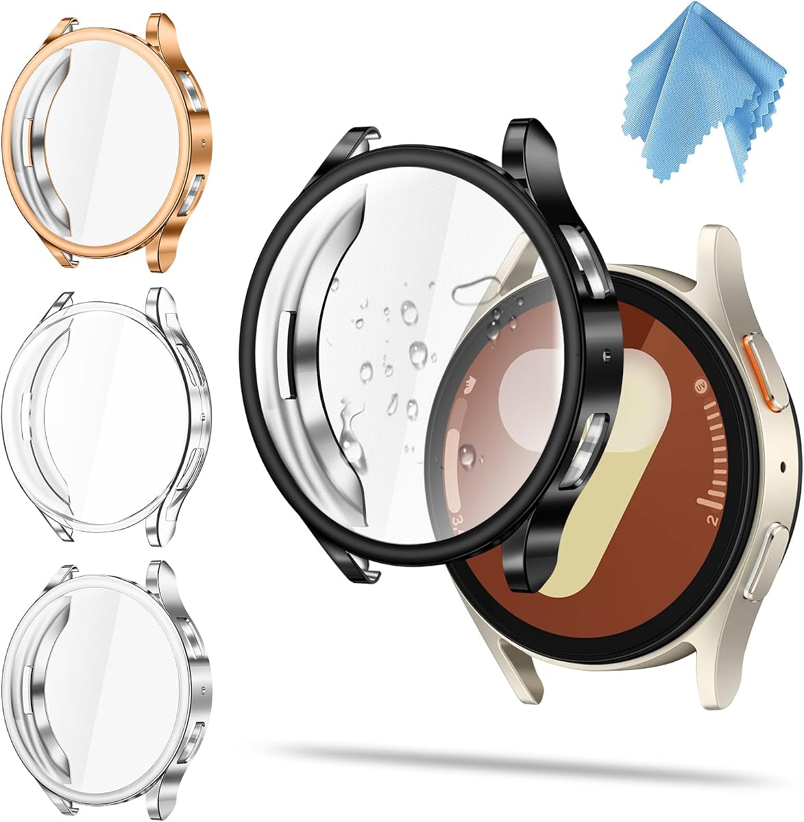 Fintie 4 Pack Cases Compatible with Samsung Galaxy Watch 7 40mm | Premium Soft TPU Screen Protector, All-Around Protective Bumper Shell Cover, Scratch-Proof & Shockproof, Lightweight