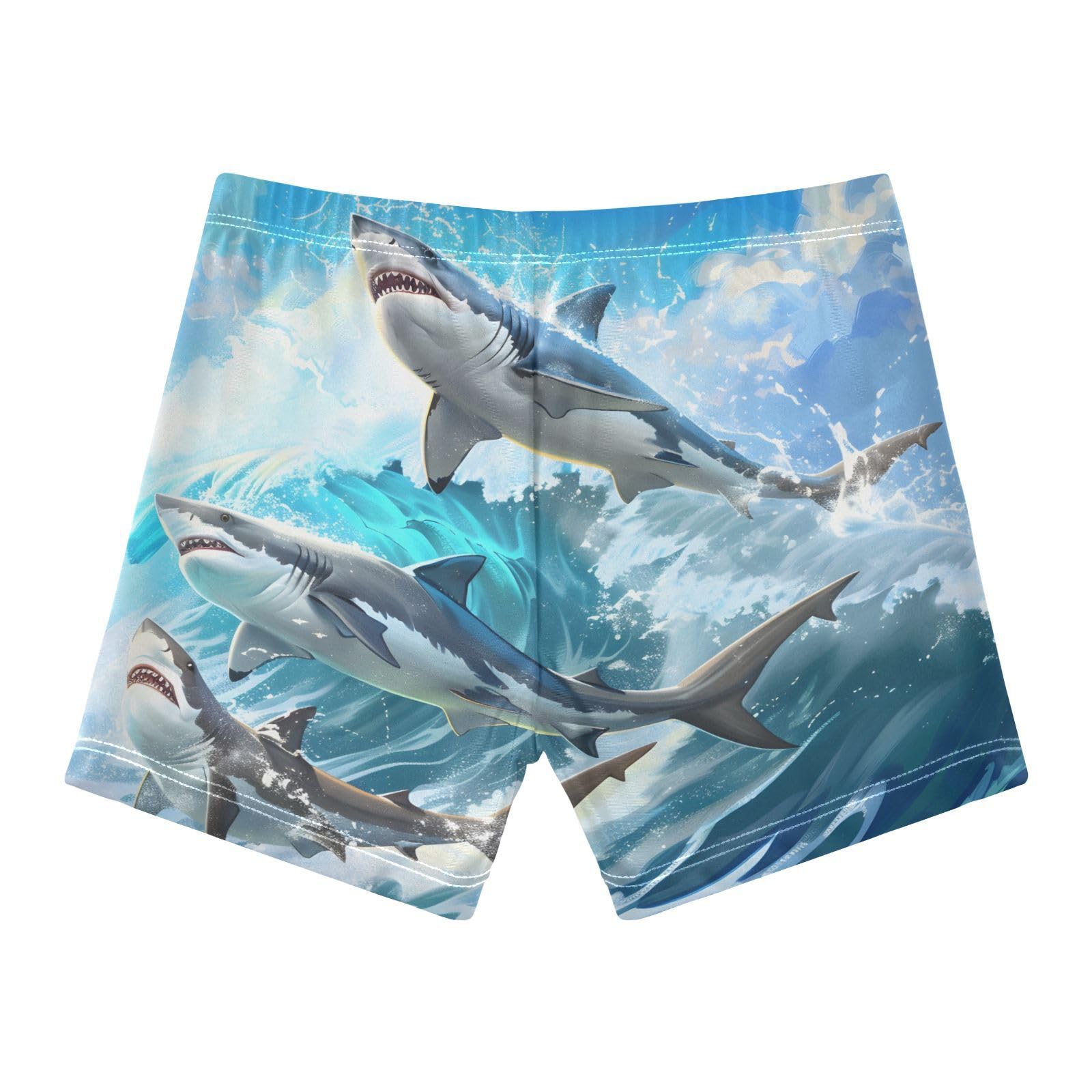 ALAZA Shark Jumped Ocean Wave Boys Swim Trunks Toddler Swimwear Kids Swim Shorts Bathing Suit Swimsuit 5T-6T